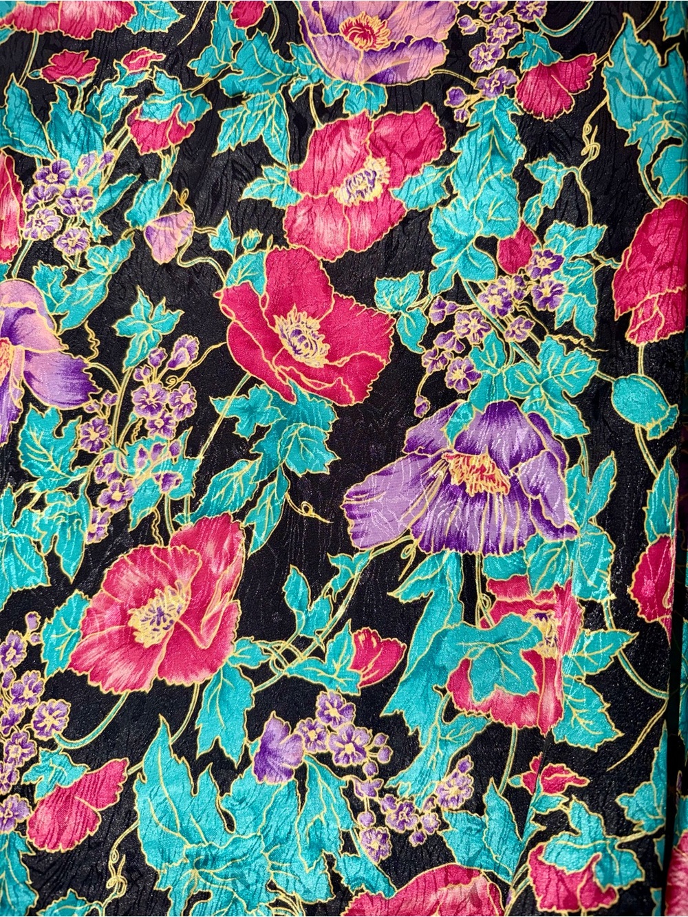 Vintage Interludes by Cira Oriental Floral Poppies Satin Dressing Gown Robe Sz M - Picture 3 of 12
